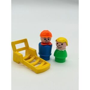 Vintage Fisher-Price Little People Construction Worker Girl Yellow Lounge Chair